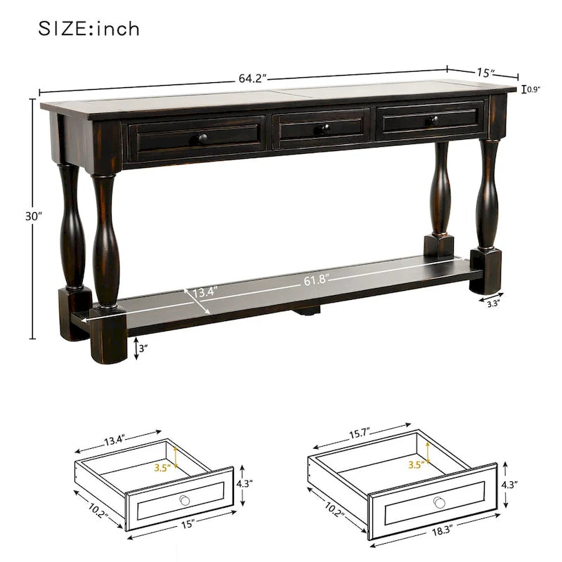 Table console Nestfair de 162 cm de large avec tiroirs et étagère