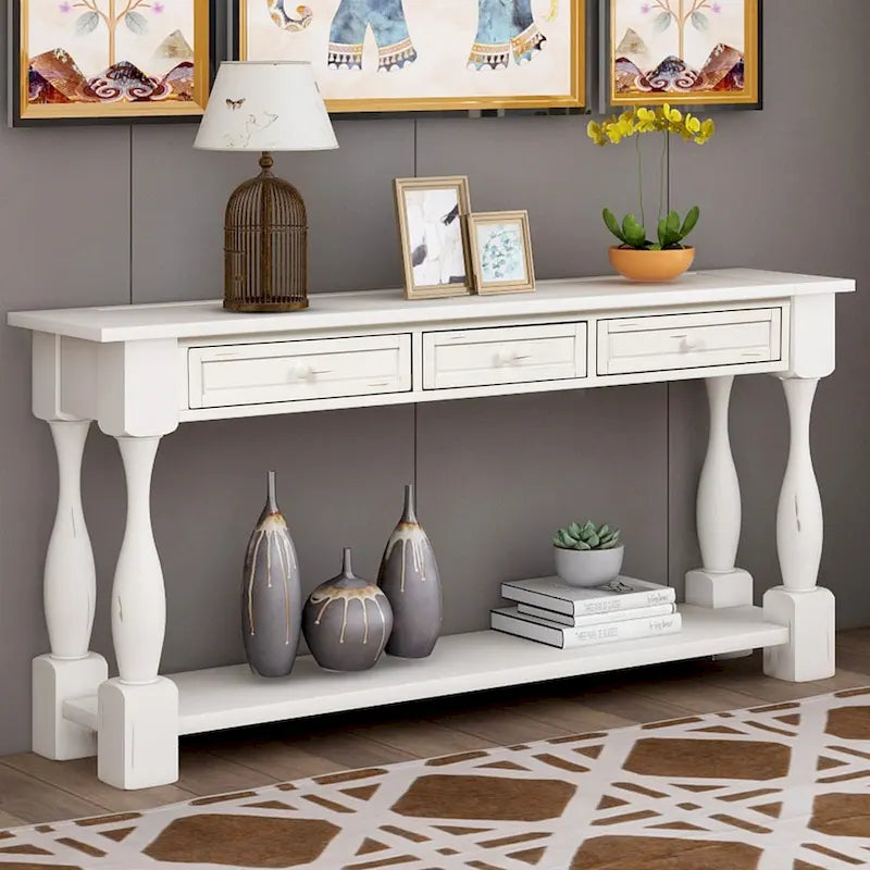 Table console Nestfair de 162 cm de large avec tiroirs et étagère