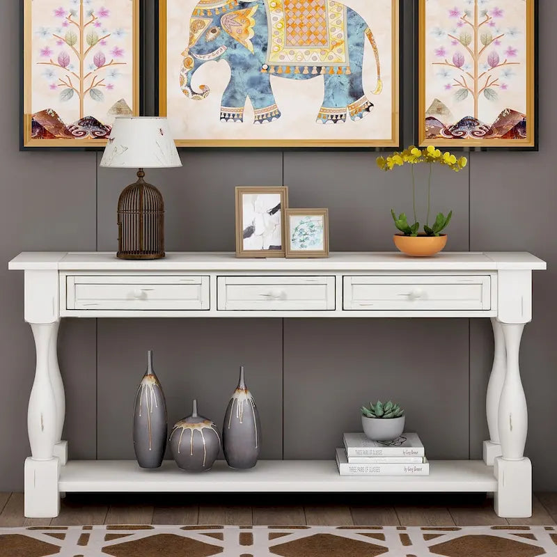 Table console Nestfair de 162 cm de large avec tiroirs et étagère