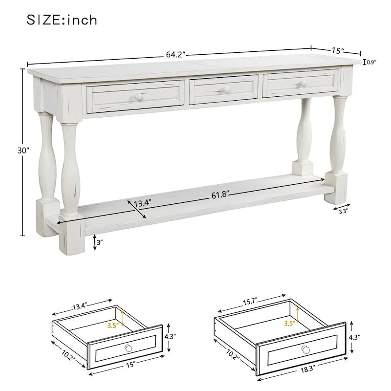 Table console Nestfair de 162 cm de large avec tiroirs et étagère