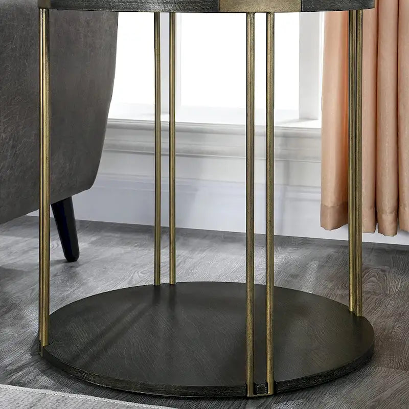 Table basse ronde à 2 niveaux avec étagère de rangement en bois massif