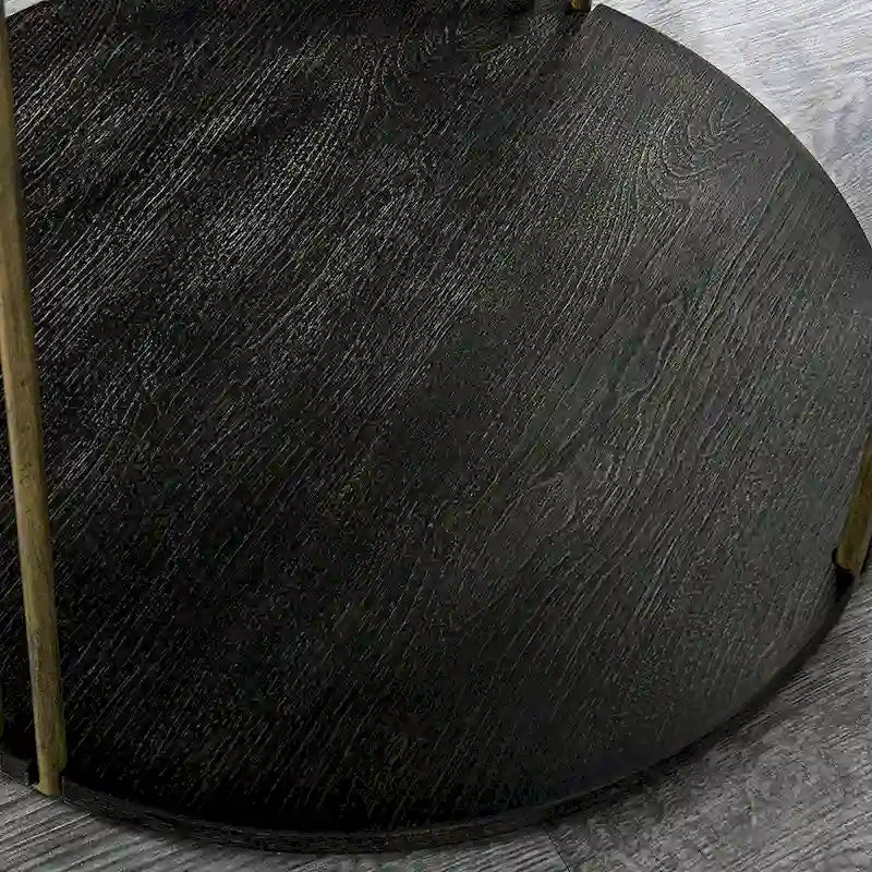 Table basse ronde à 2 niveaux avec étagère de rangement en bois massif