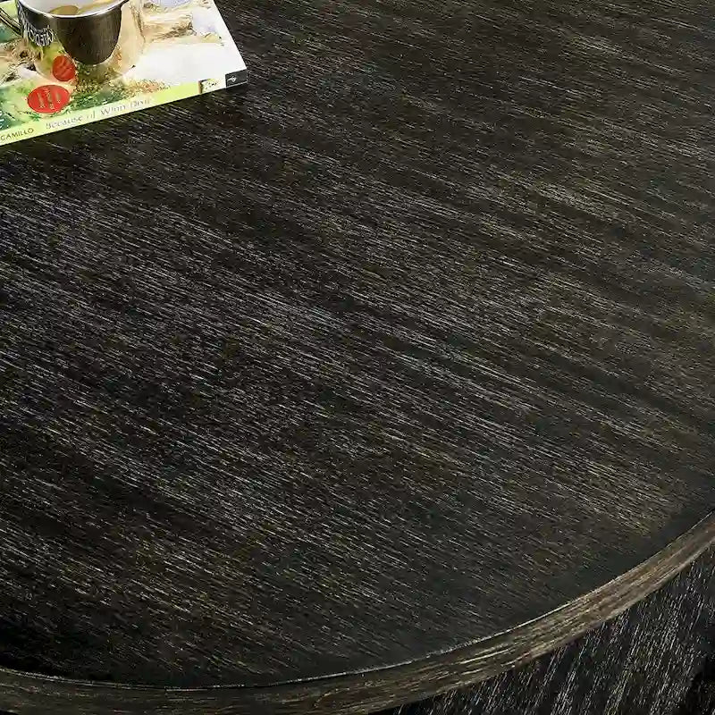Table basse ronde à 2 niveaux avec étagère de rangement en bois massif