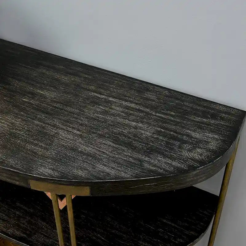 Table basse ronde à 2 niveaux avec étagère de rangement en bois massif