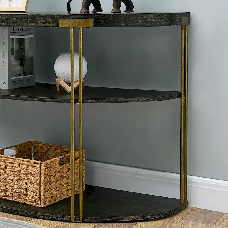 Table basse ronde à 2 niveaux avec étagère de rangement en bois massif