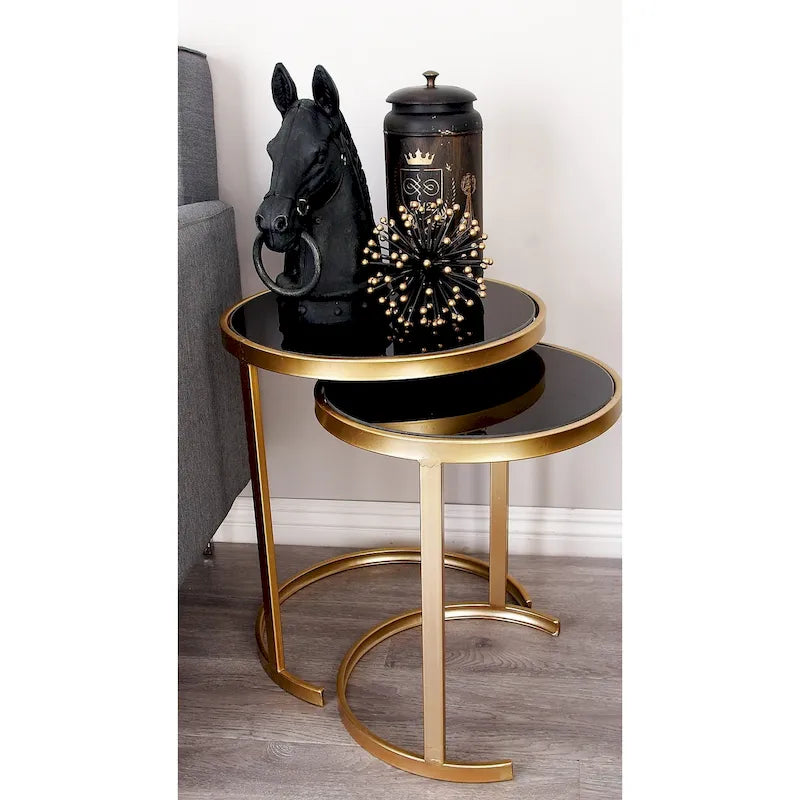 Tables d'appoint accentuées en métal noir/doré (paquet de 3)