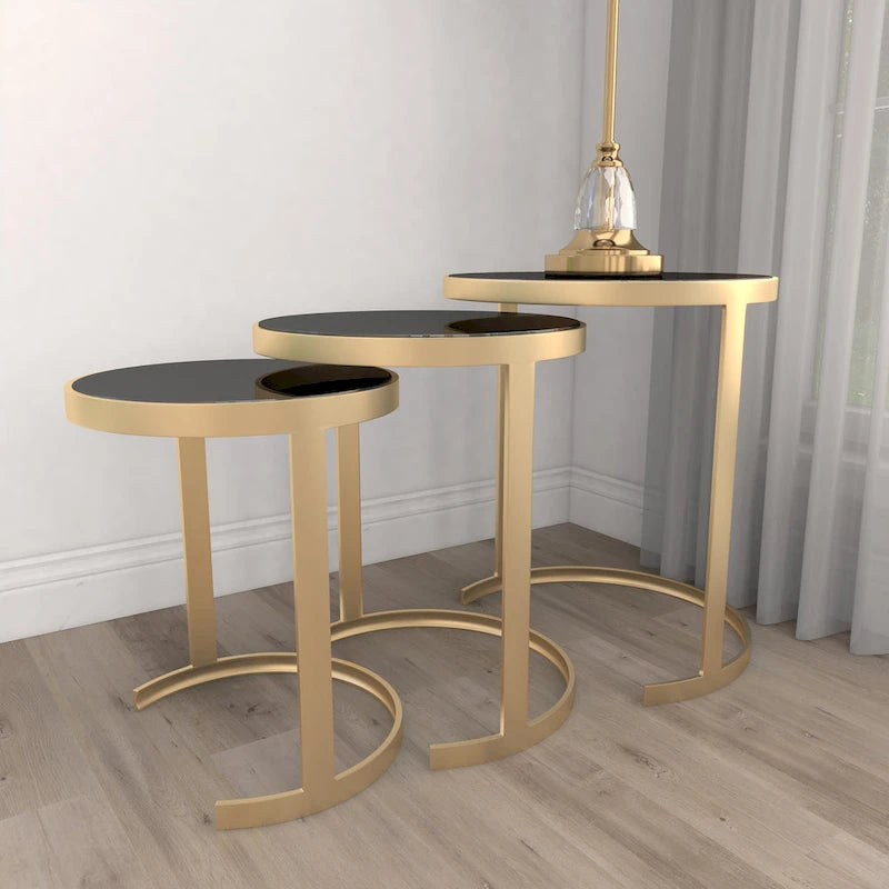 Tables d'appoint accentuées en métal noir/doré (paquet de 3)