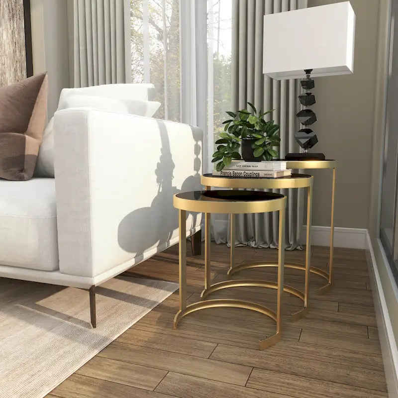Tables d'appoint accentuées en métal noir/doré (paquet de 3)