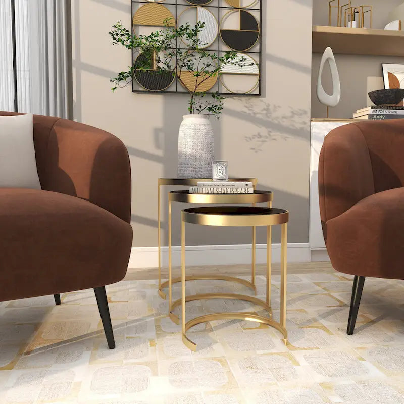 Tables d'appoint accentuées en métal noir/doré (paquet de 3)