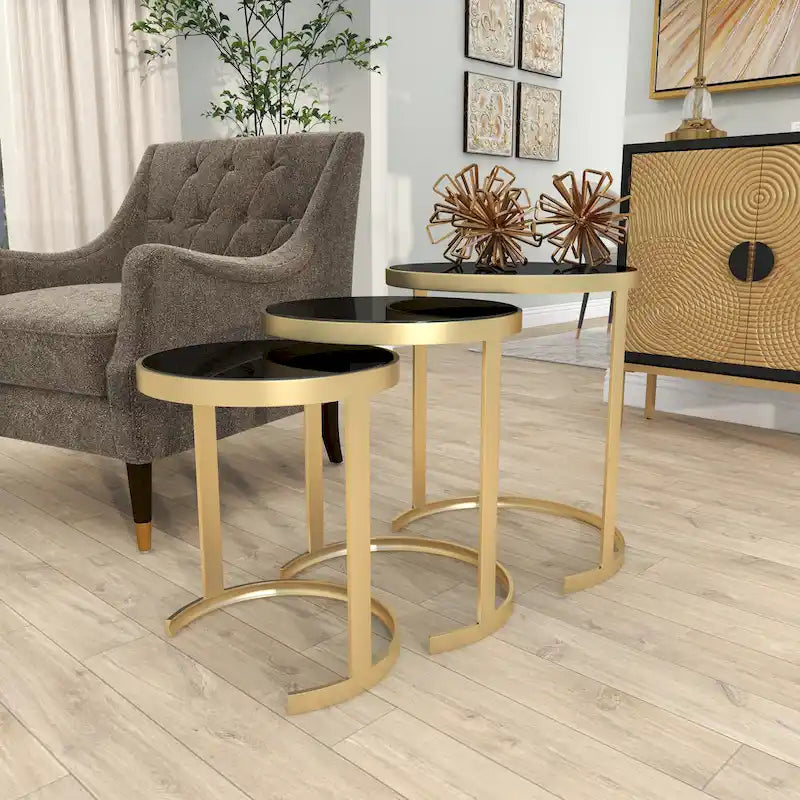 Tables d'appoint accentuées en métal noir/doré (paquet de 3)