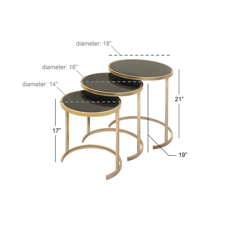Tables d'appoint accentuées en métal noir/doré (paquet de 3)