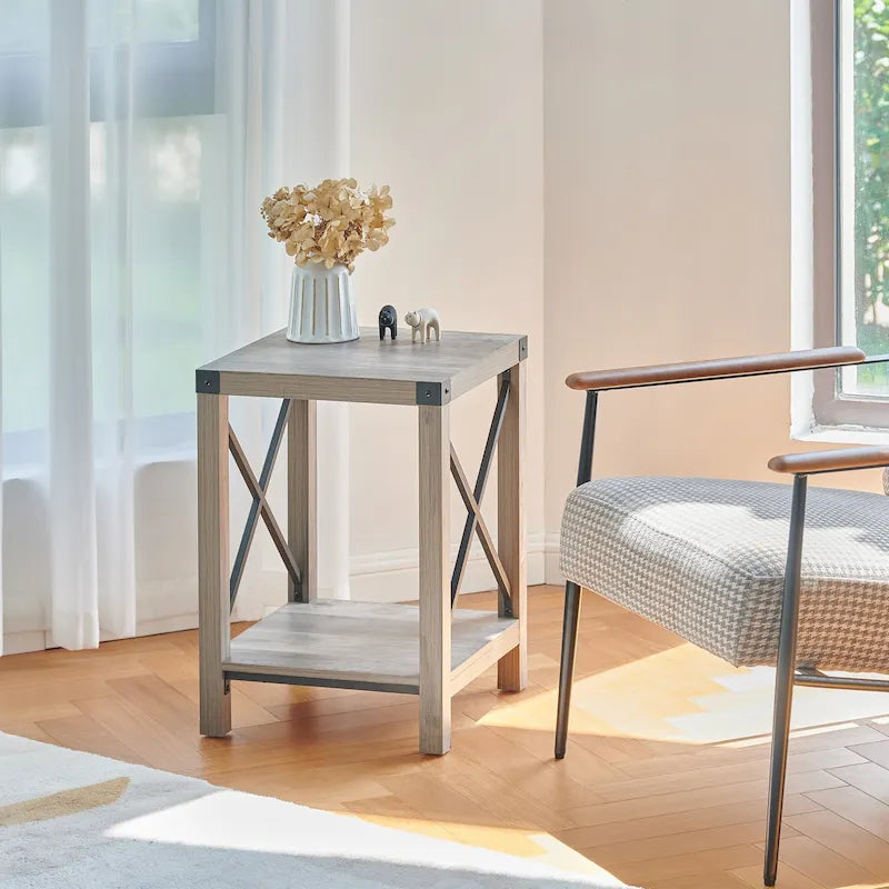 Table d'appoint ou de chevet de ferme CO-Z de 16 pouces avec étagère de rangement