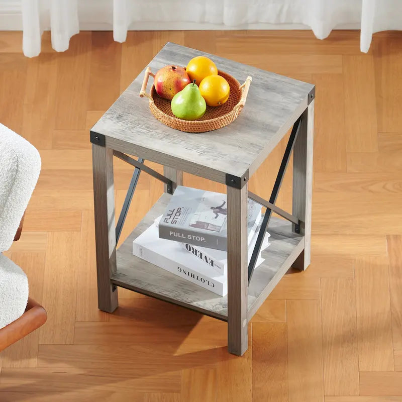 Table d'appoint ou de chevet de ferme CO-Z de 16 pouces avec étagère de rangement