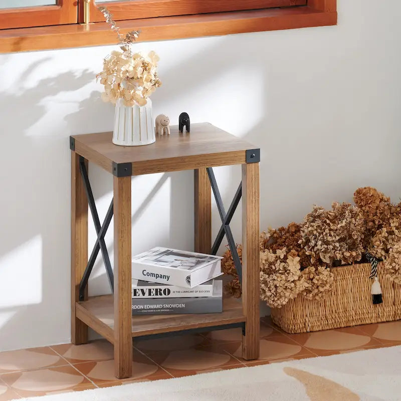 Table d'appoint ou de chevet de ferme CO-Z de 16 pouces avec étagère de rangement