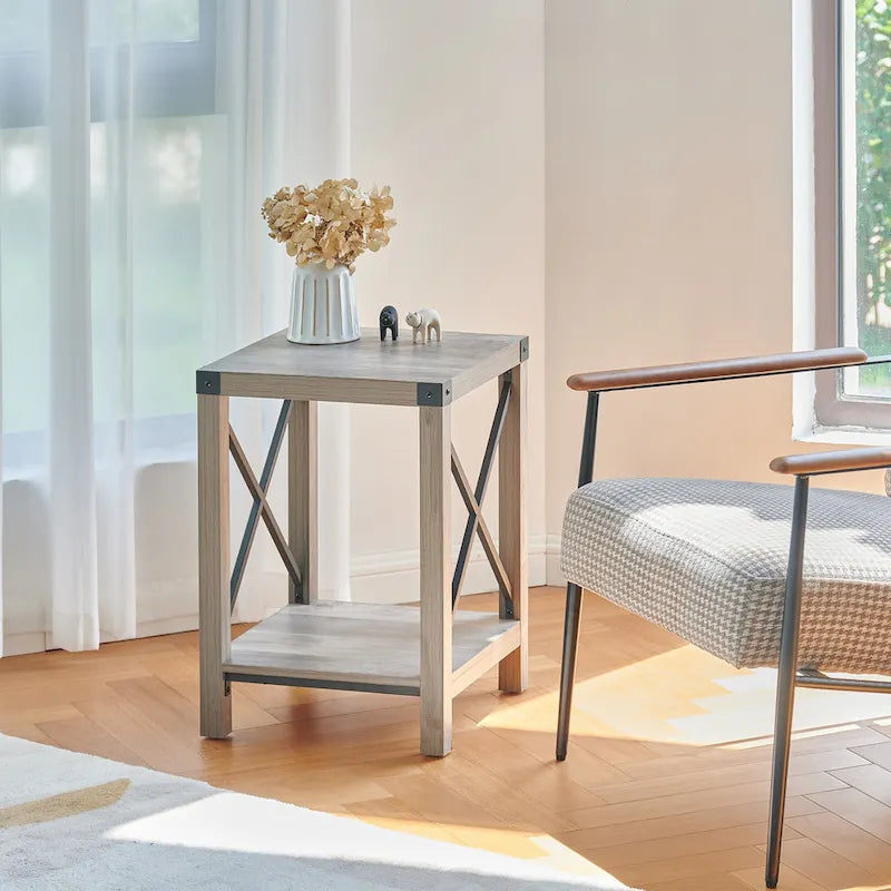 Table d'appoint ou de chevet de ferme CO-Z de 16 pouces avec étagère de rangement