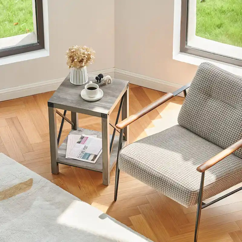 Table d'appoint ou de chevet de ferme CO-Z de 16 pouces avec étagère de rangement