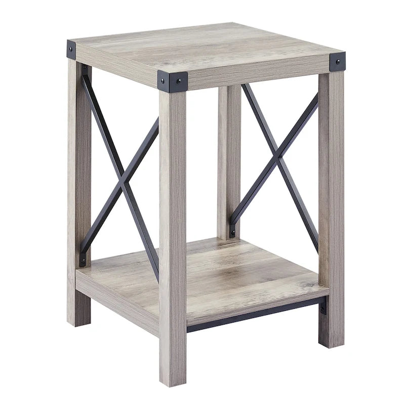 Table d'appoint ou de chevet de ferme CO-Z de 16 pouces avec étagère de rangement