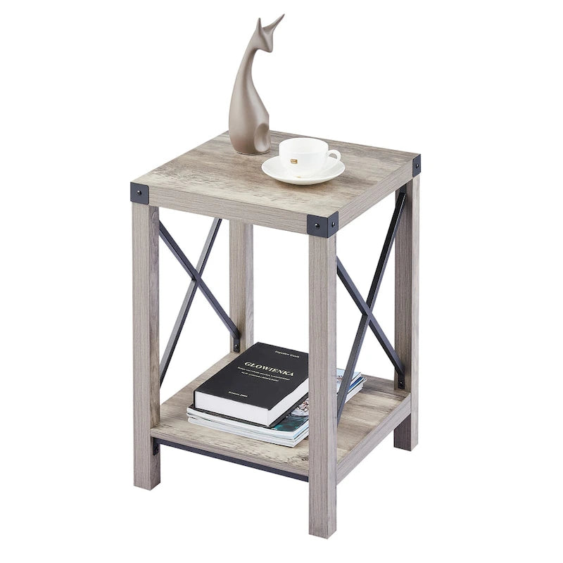 Table d'appoint ou de chevet de ferme CO-Z de 16 pouces avec étagère de rangement