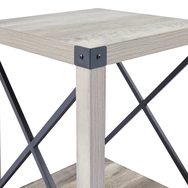 Table d'appoint ou de chevet de ferme CO-Z de 16 pouces avec étagère de rangement