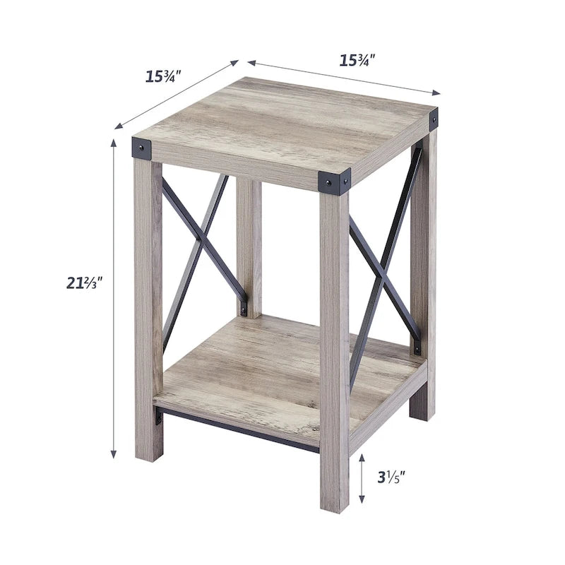 Table d'appoint ou de chevet de ferme CO-Z de 16 pouces avec étagère de rangement
