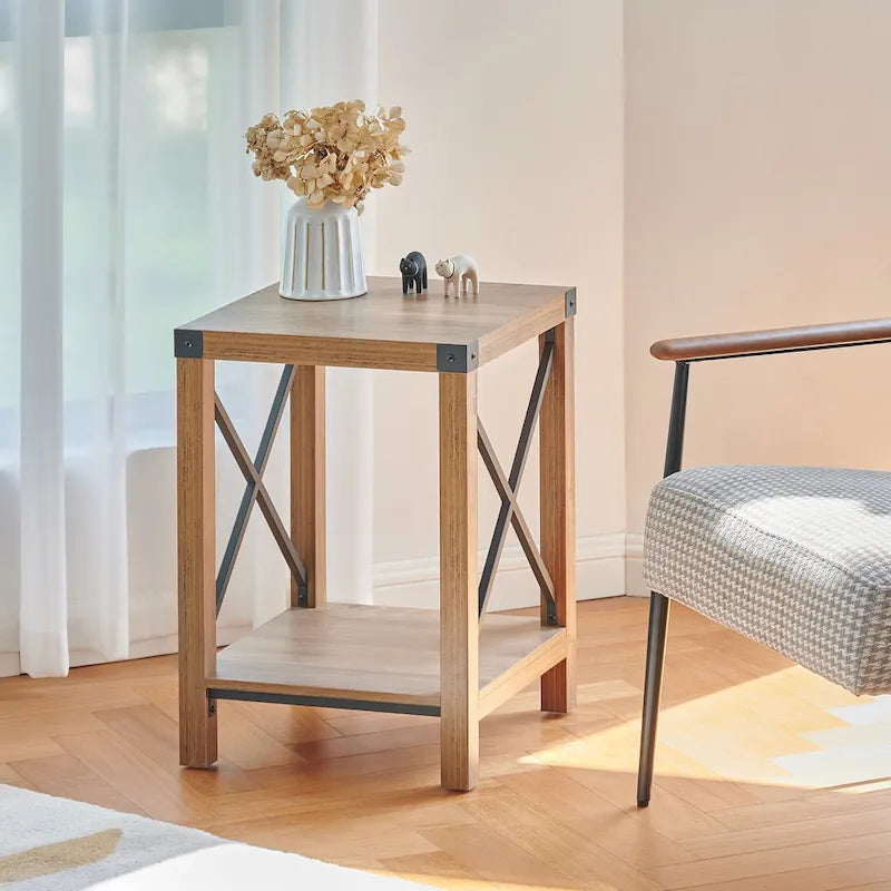 Table d'appoint ou de chevet de ferme CO-Z de 16 pouces avec étagère de rangement