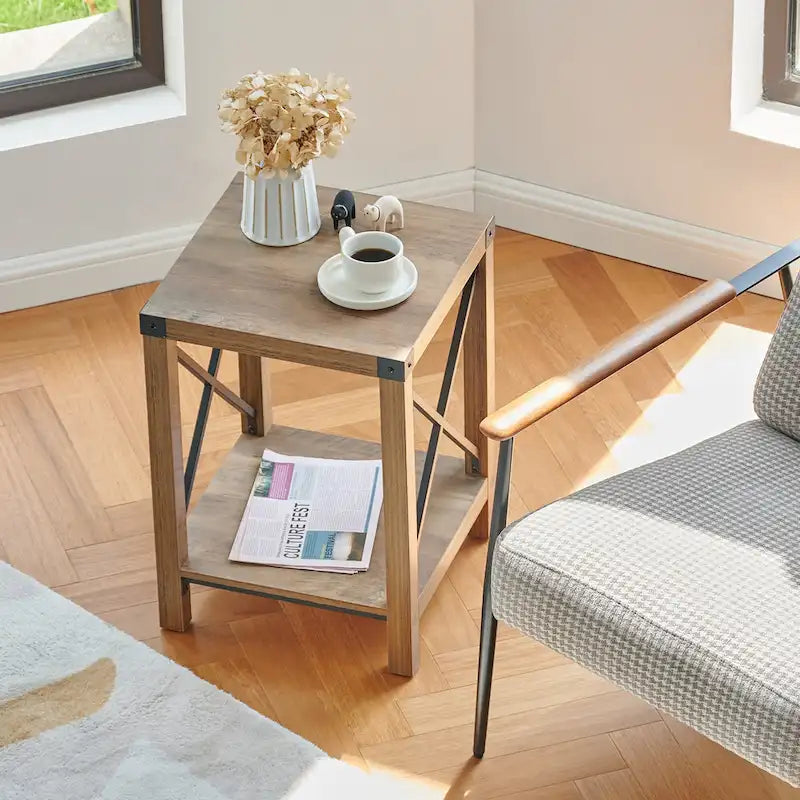 Table d'appoint ou de chevet de ferme CO-Z de 16 pouces avec étagère de rangement