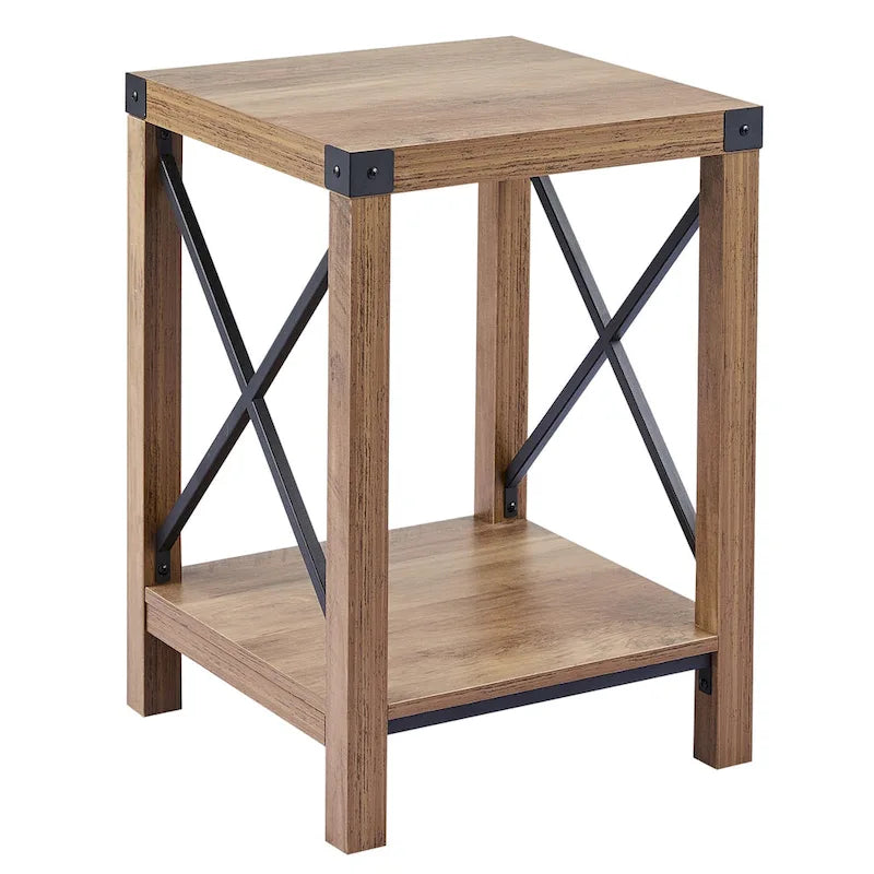 Table d'appoint ou de chevet de ferme CO-Z de 16 pouces avec étagère de rangement