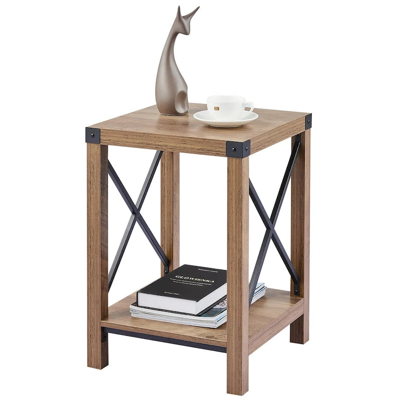 Table d'appoint ou de chevet de ferme CO-Z de 16 pouces avec étagère de rangement