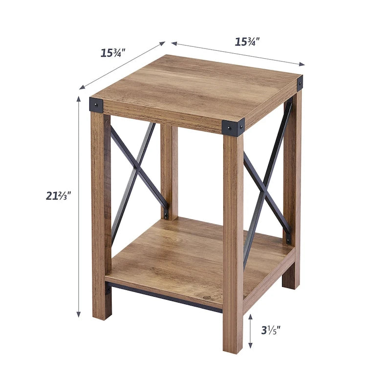 Table d'appoint ou de chevet de ferme CO-Z de 16 pouces avec étagère de rangement
