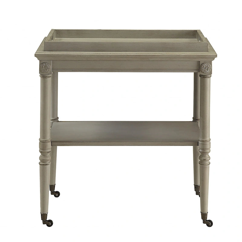 HomeRoots Chariot de bar roulant en bois blanc vieilli 30 po L x 18 po P x 32 po H