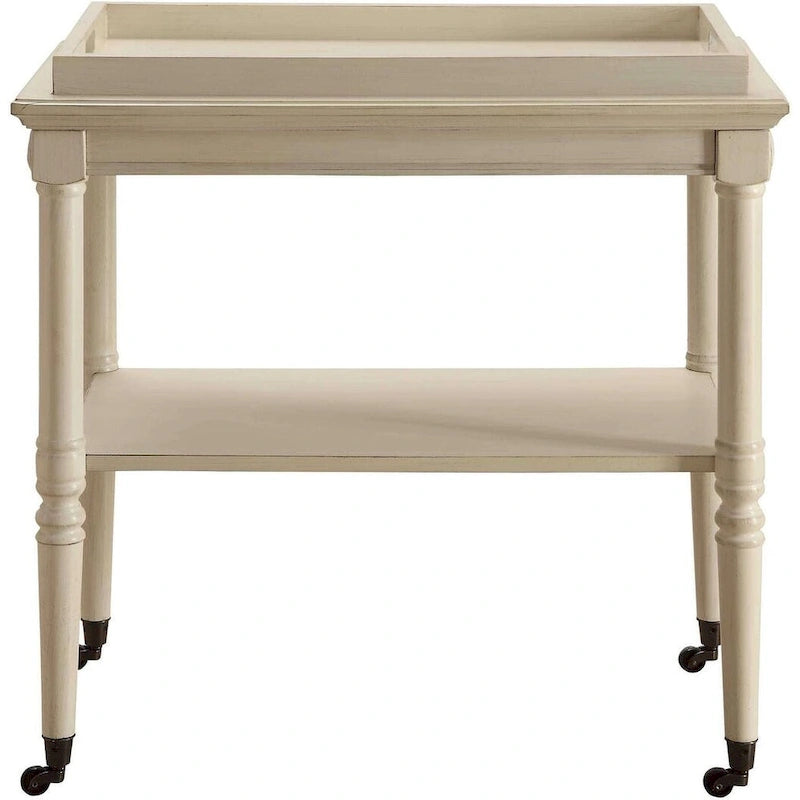 HomeRoots Chariot de bar roulant en bois blanc vieilli 30 po L x 18 po P x 32 po H