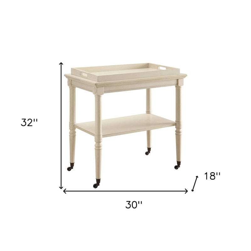 HomeRoots Chariot de bar roulant en bois blanc vieilli 30 po L x 18 po P x 32 po H