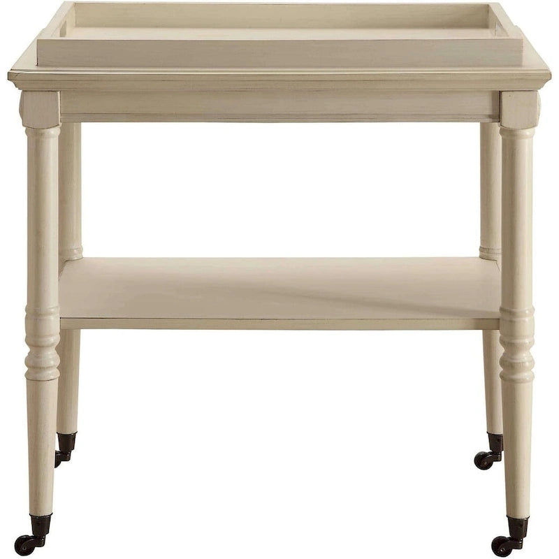 HomeRoots Chariot de bar roulant en bois blanc vieilli 30 po L x 18 po P x 32 po H