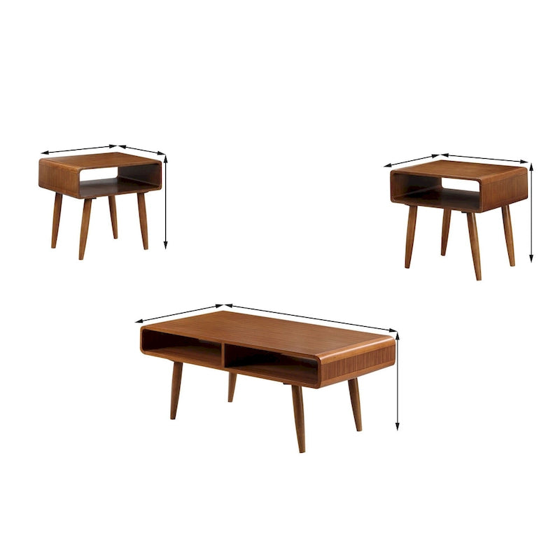 Ensemble de 3 tables d'appoint en bois de style Mid-Century, marron