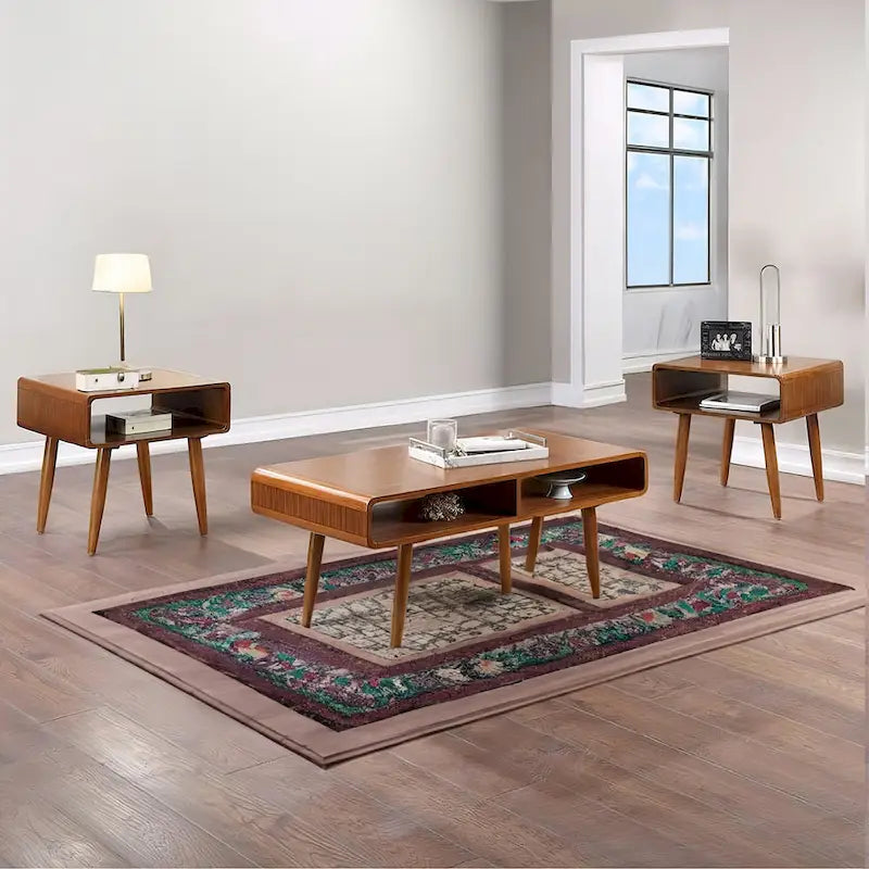 Ensemble de 3 tables d'appoint en bois de style Mid-Century, marron
