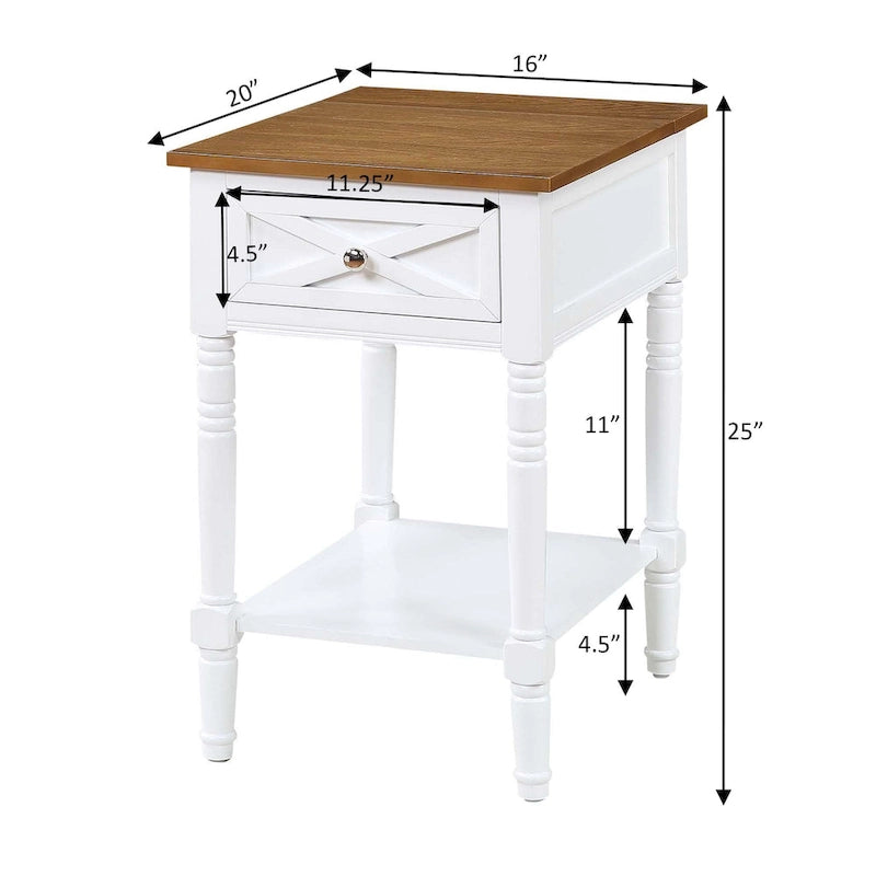 Table d'appoint 1 tiroir Country Oxford avec station de charge et étagère de Convenience Concepts