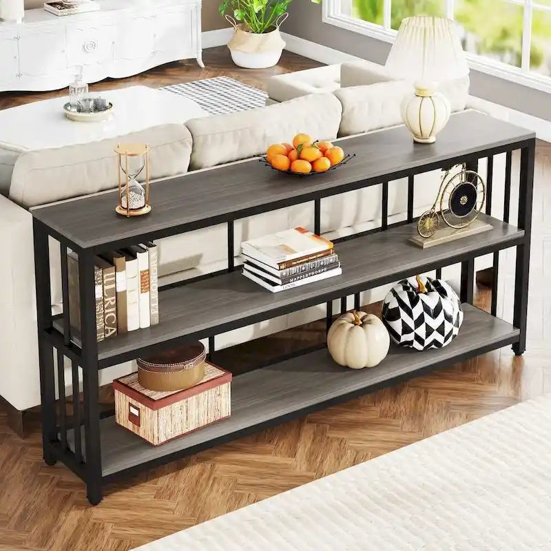 Console étroite vintage marron à 3 niveaux, table d'appoint de 70,9 pouces de long pour petits espaces