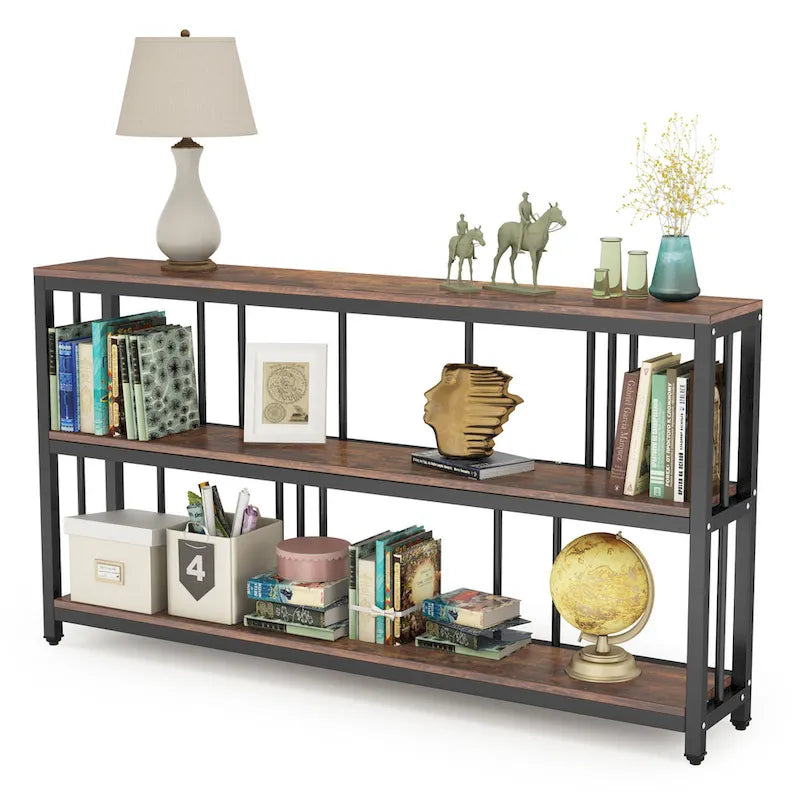 Console étroite vintage marron à 3 niveaux, table d'appoint de 70,9 pouces de long pour petits espaces