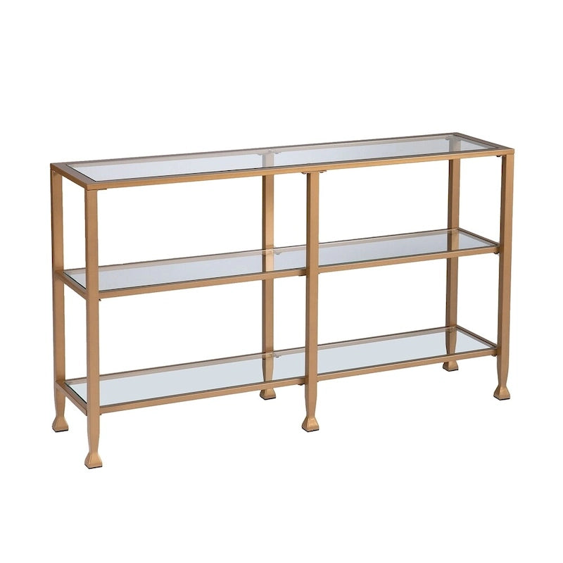 Console étroite SEI Furniture Jensen en métal avec étagères en verre - Doré