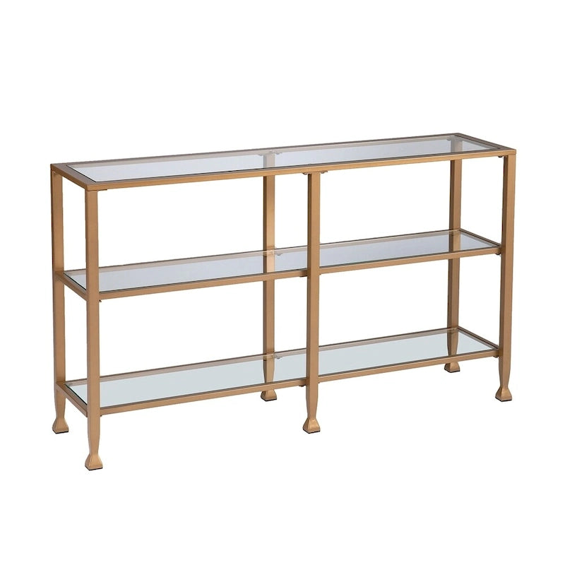 Console étroite SEI Furniture Jensen en métal avec étagères en verre - Doré