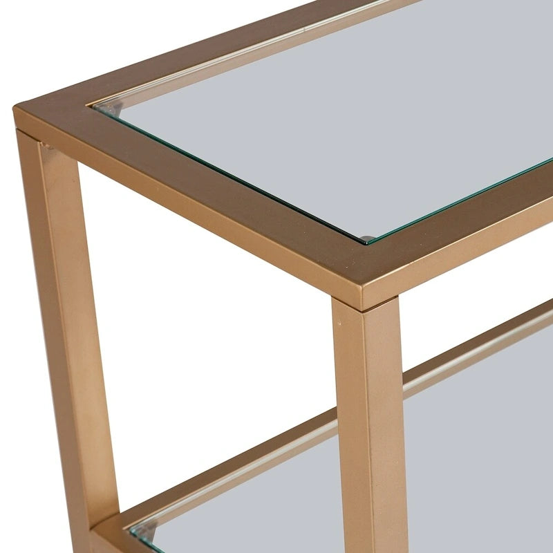 Console étroite SEI Furniture Jensen en métal avec étagères en verre - Doré