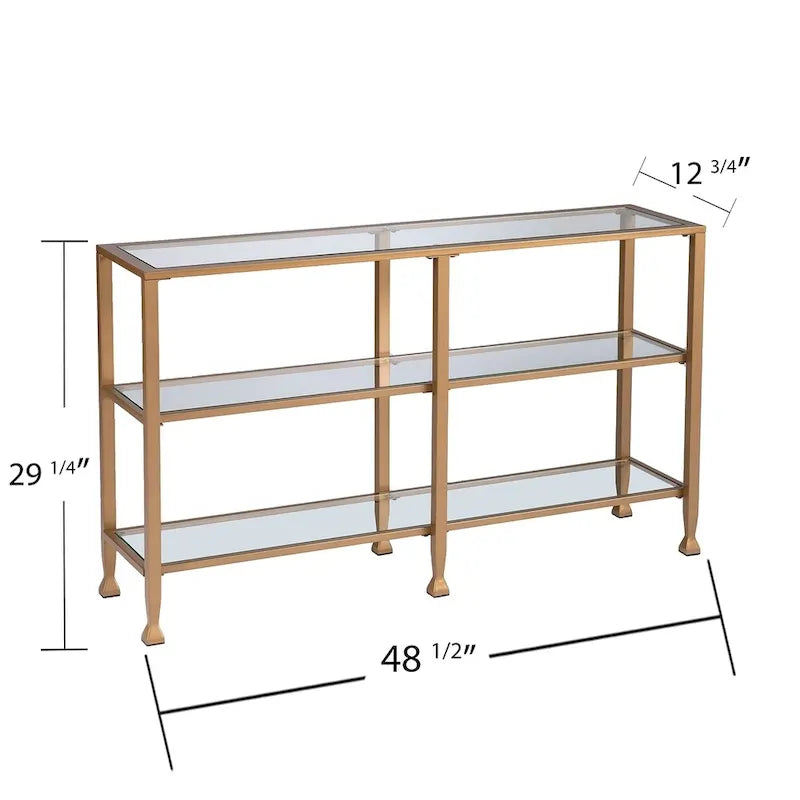 Console étroite SEI Furniture Jensen en métal avec étagères en verre - Doré