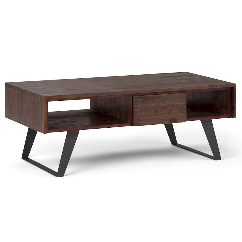 Table basse moderne rectangulaire WYNDENHALL Mitchell en BOIS MASSIF et métal, 48 pouces de large - 48 L x 22 P x 18 H