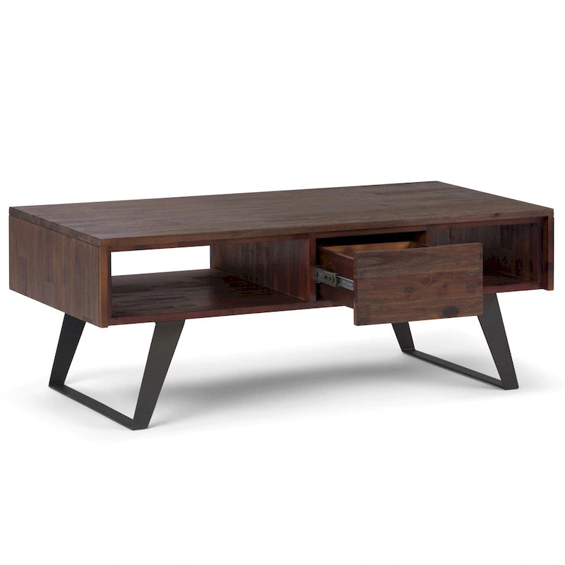 Table basse moderne rectangulaire WYNDENHALL Mitchell en BOIS MASSIF et métal, 48 pouces de large - 48 L x 22 P x 18 H