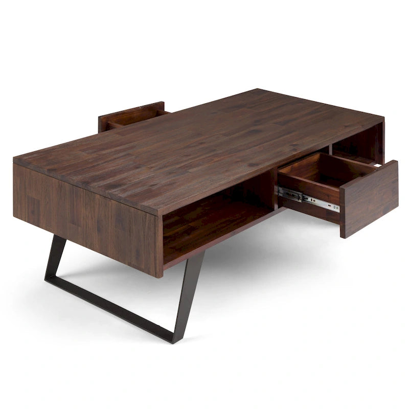 Table basse moderne rectangulaire WYNDENHALL Mitchell en BOIS MASSIF et métal, 48 pouces de large - 48 L x 22 P x 18 H