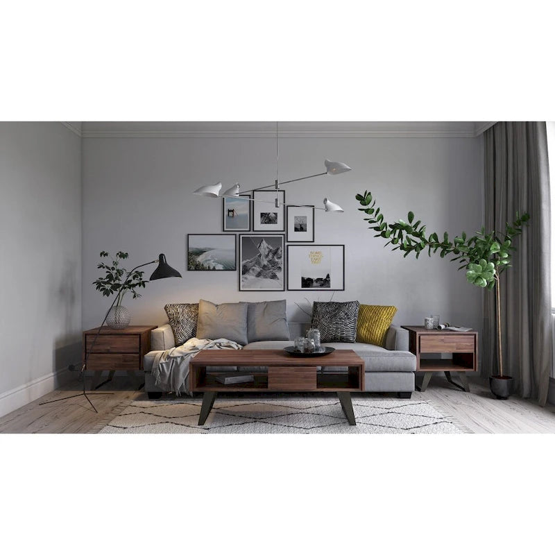 Table basse moderne rectangulaire WYNDENHALL Mitchell en BOIS MASSIF et métal, 48 pouces de large - 48 L x 22 P x 18 H