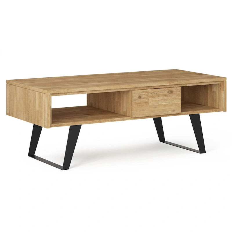 Table basse moderne rectangulaire WYNDENHALL Mitchell en BOIS MASSIF et métal, 48 pouces de large - 48 L x 22 P x 18 H