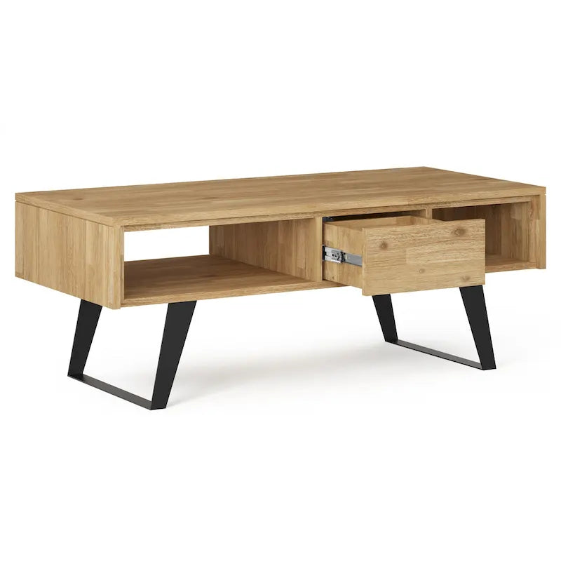 Table basse moderne rectangulaire WYNDENHALL Mitchell en BOIS MASSIF et métal, 48 pouces de large - 48 L x 22 P x 18 H