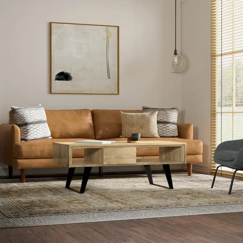 Table basse moderne rectangulaire WYNDENHALL Mitchell en BOIS MASSIF et métal, 48 pouces de large - 48 L x 22 P x 18 H
