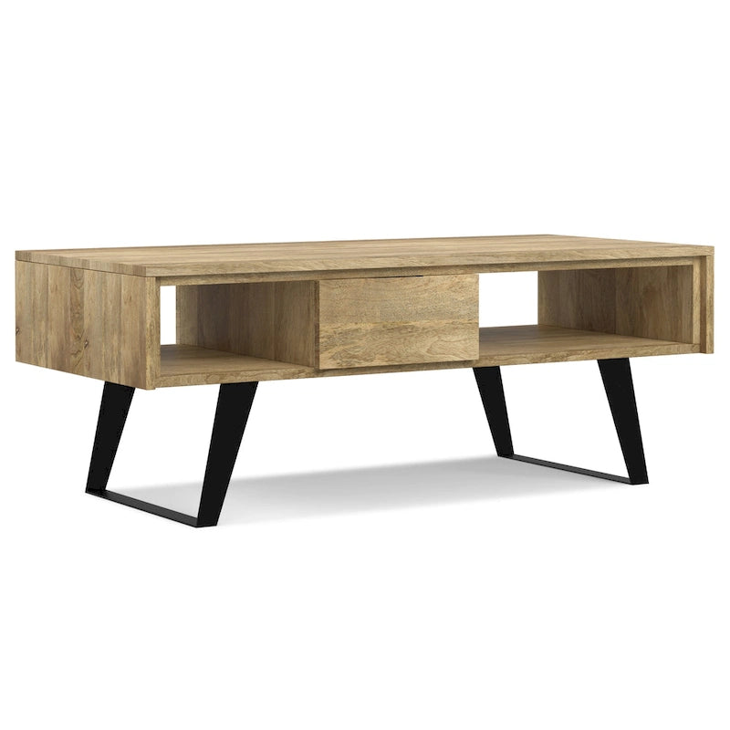 Table basse moderne rectangulaire WYNDENHALL Mitchell en BOIS MASSIF et métal, 48 pouces de large - 48 L x 22 P x 18 H